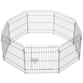 24inch 8-Panel Dog Playpen Octagon Pet Exercise Playpen Crate Foldable Dog Cage Pen Puppy Kennel, Black (Option: Black)