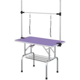 Adjustable Dog Grooming Table with 2 Safety Slings, Storage Basket, Purple (Option: PURPLE)