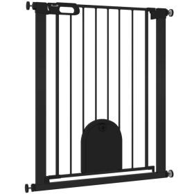 30"-32" Extra Wide Pet Gate Barrier with Small Door, 35"H Dog Gate with Safety Gate Barrier, Stair Pressure Fit, Black (Option: Black)