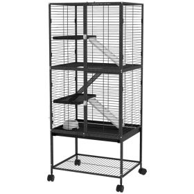 Rolling Small Animal Cage 53.5"H Chinchilla Cage for Ferrets, Squirrels w/ Removable Tray, Storage Shelf, Dark Grey (Option: Dark grey)