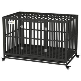 49" Heavy Duty Steel Dog Crate Kennel Pet Cage with Wheels for Convenient Access Anti-Pinching Floor, Black (Option: Black)