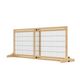 41"-72" Wooden Freestanding Pet Gate with Support Feet, for Small Medium Dogs, Natural (Option: Natural)