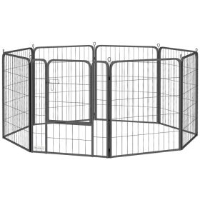 31.5" Dog Playpen Indoor Outdoor, Portable Foldable 8 Panels Pet Playpen with Door & Strap for Medium Dogs (Option: Black)