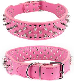 Spiked Studded Leather Dog Collar Rivets Pet Small Large Cat Pit Bull Adjustable (Color: Rose, size: XS)