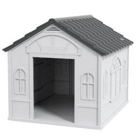 26" Plastic Dog House Outdoor with Air Vents, for Small Medium Dogs, Grey (Option: Grey)