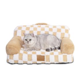 Jacquard Luxury Solid Color Pattern Leather Fur Machine Washable Detachable Cover Pet Bed (Option: Brown)